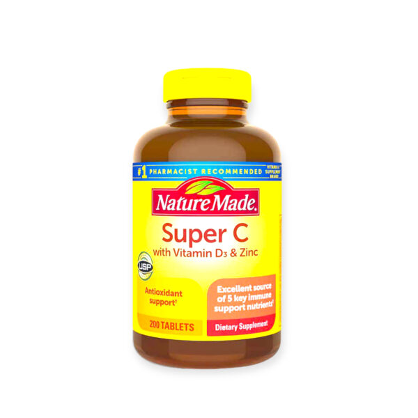 Nature Made Super C avec vitamine D3 et zinc, complément alimentaire pour le soutien immunitaire, 200 comprimés