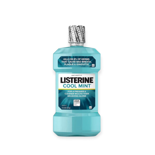 Listerine, Bain de bouche antiseptique Cool Minthe, mauvaise haleine, plaque et gingivite, menthe, 1 L
