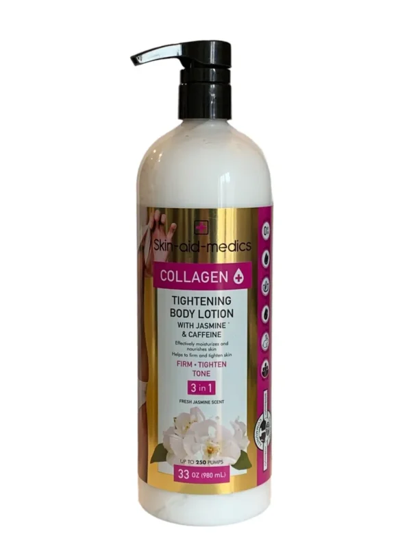 Skin-Aid-Medics Lotion raffermissante pour le corps au jasmin et à la caféine avec collagène, 980 ml