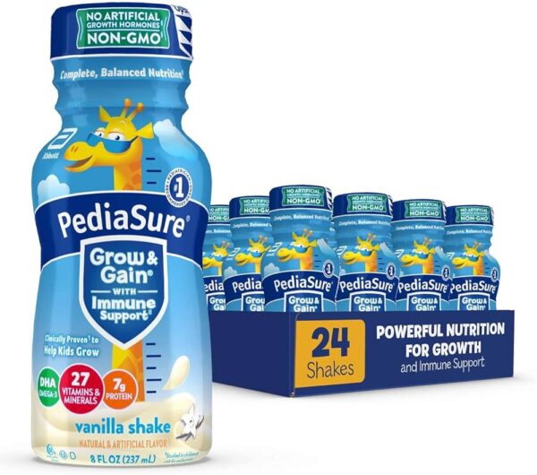 PediaSure Grow & Gain, Shake protéiné pour enfants, vanille, 237 ml (paquet de 24)