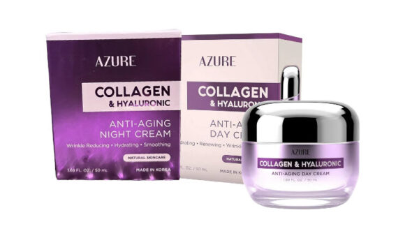 Azure Gamme Crème Jour/Nuit à l’Acide Hyaluronique et au Collagène, 2x 50mL