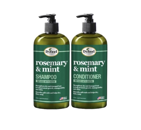 DIFEEL SHAMPOOING ET REVITALISANT FORTIFIANT POUR LES CHEVEUX AU ROMARIN ET À LA MENTHE AVEC BIOTINE, 1L x 2