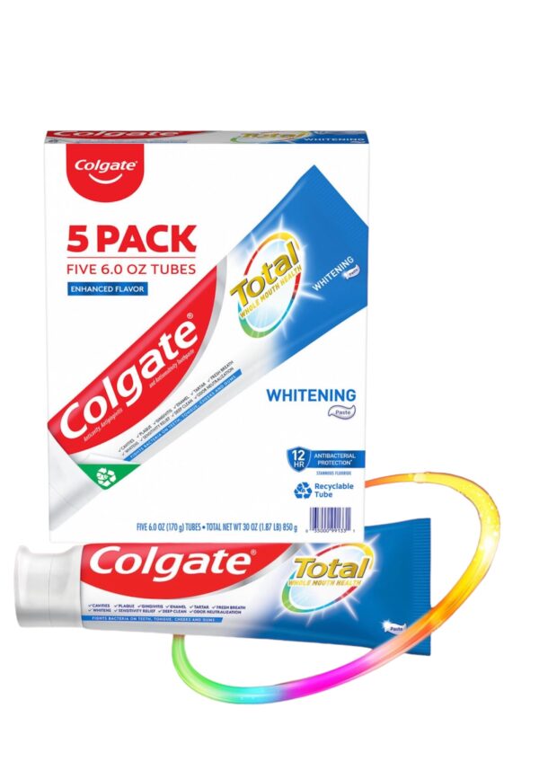 Colgate Total Whitening Dentifrice (packet de 5), 170g par tube