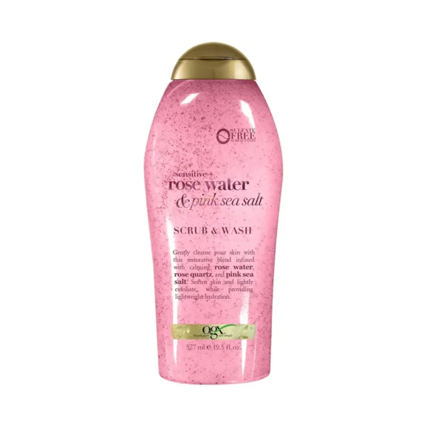 OGX Sensitive + Rose Water & Pink Sea Salt Body Scrub, 577 ml